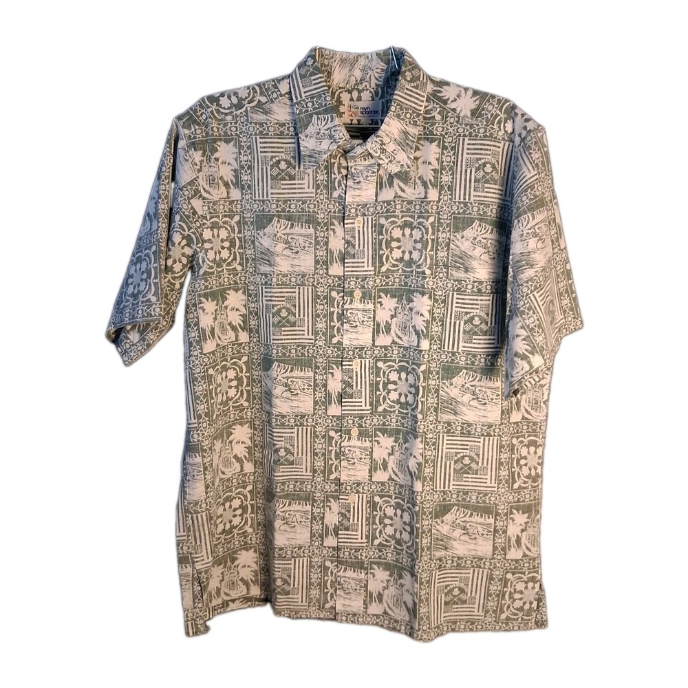 Vtg Reyn Spooner Hawaii Ponoʻī Quilt Men's Medium Green Aloha Shirt Rare